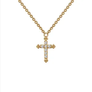 SS Y/G Plate Sim Dia Small Dia Cross Necklace