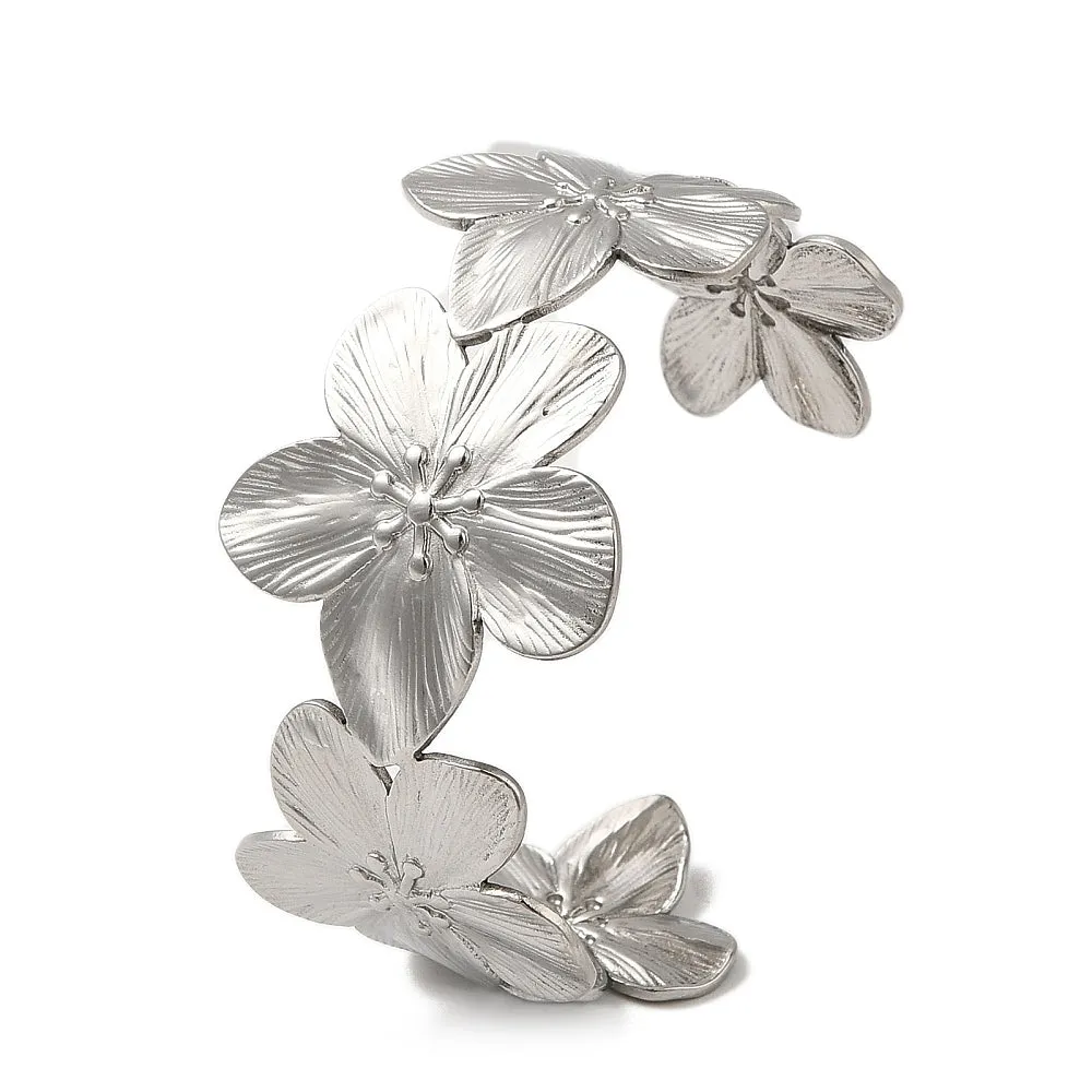 Stainless Steel Flower Cuff Bangle