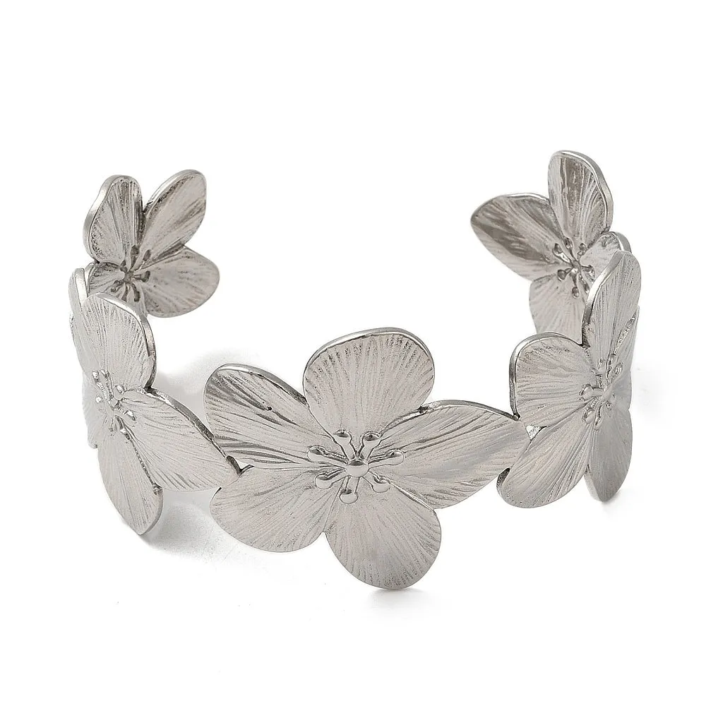 Stainless Steel Flower Cuff Bangle