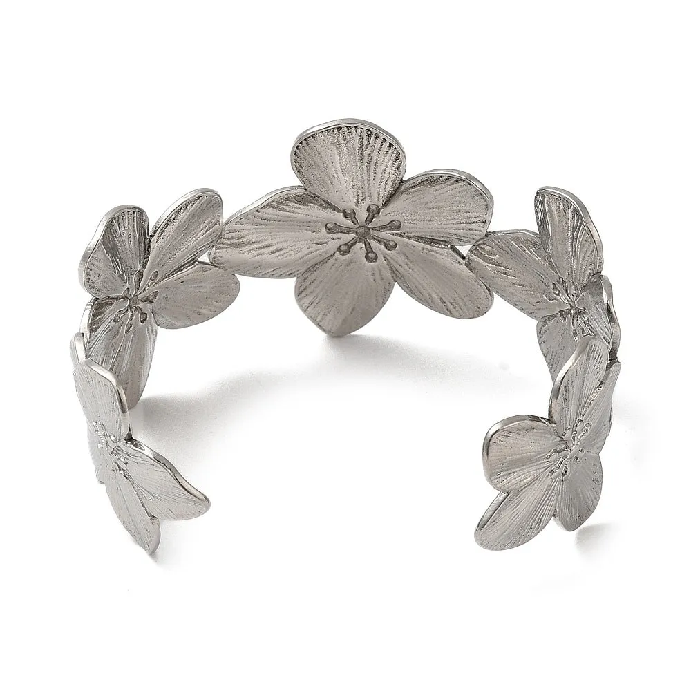 Stainless Steel Flower Cuff Bangle