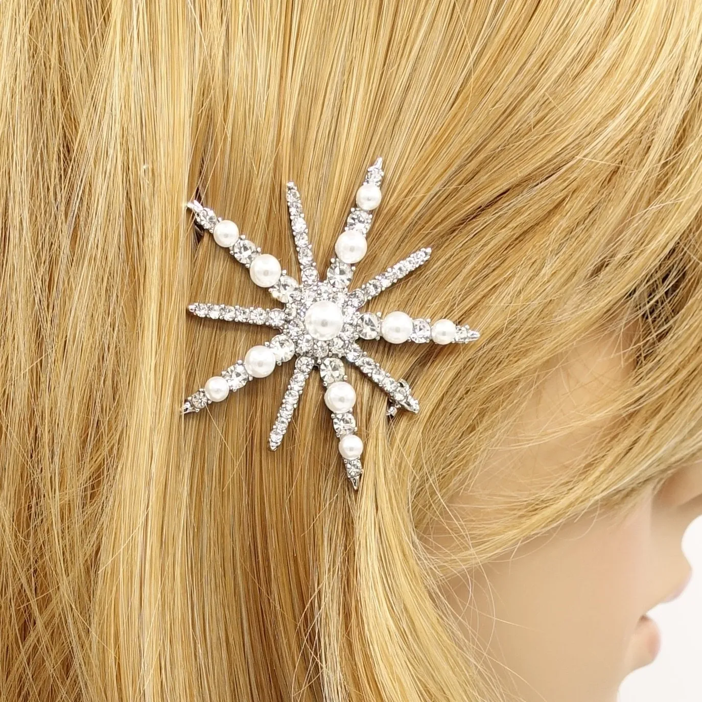 Star bang pearl rhinestone hair clip jewel embellished hair for women