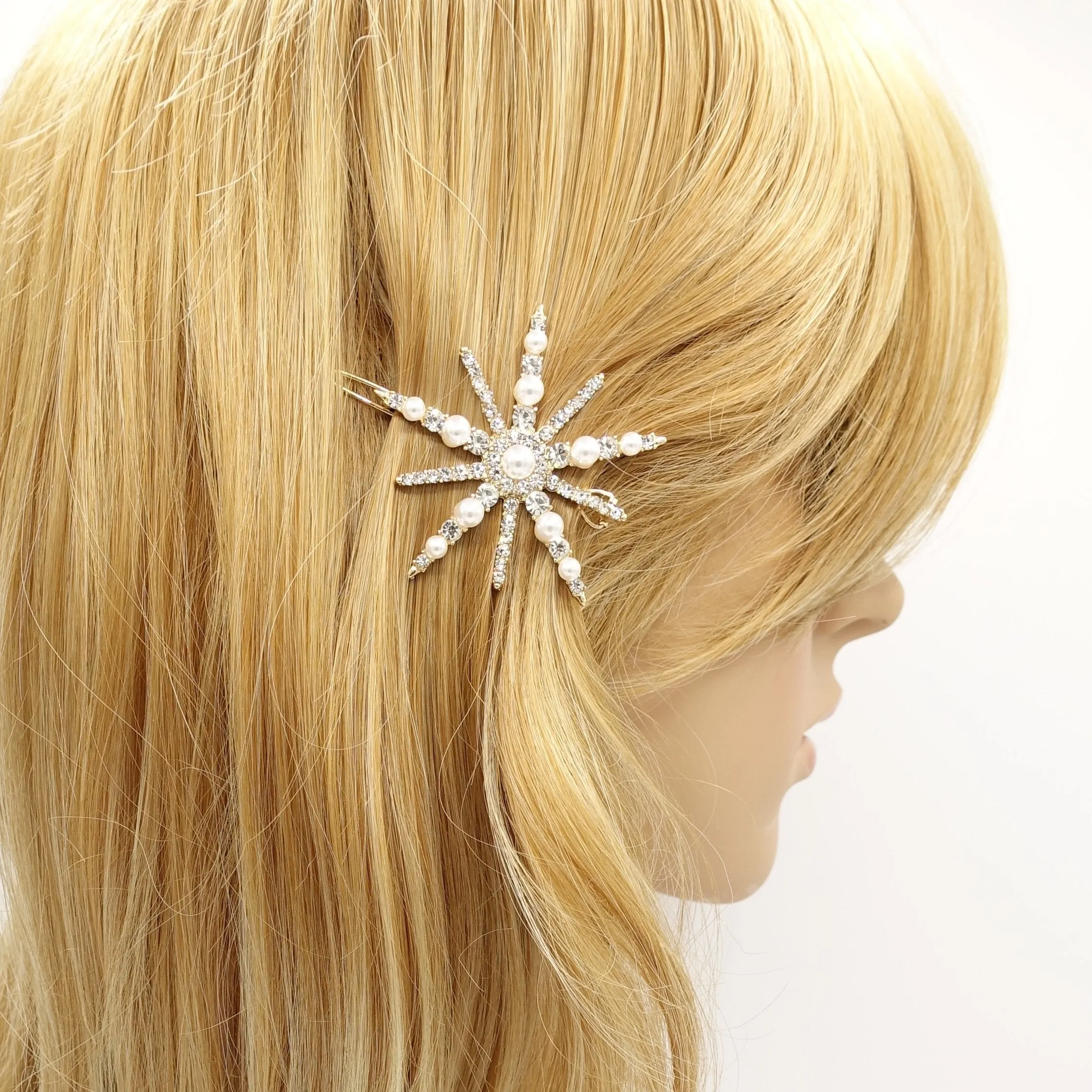 Star bang pearl rhinestone hair clip jewel embellished hair for women