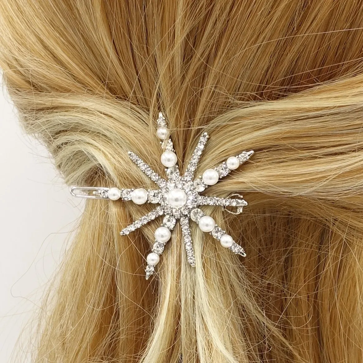 Star bang pearl rhinestone hair clip jewel embellished hair for women