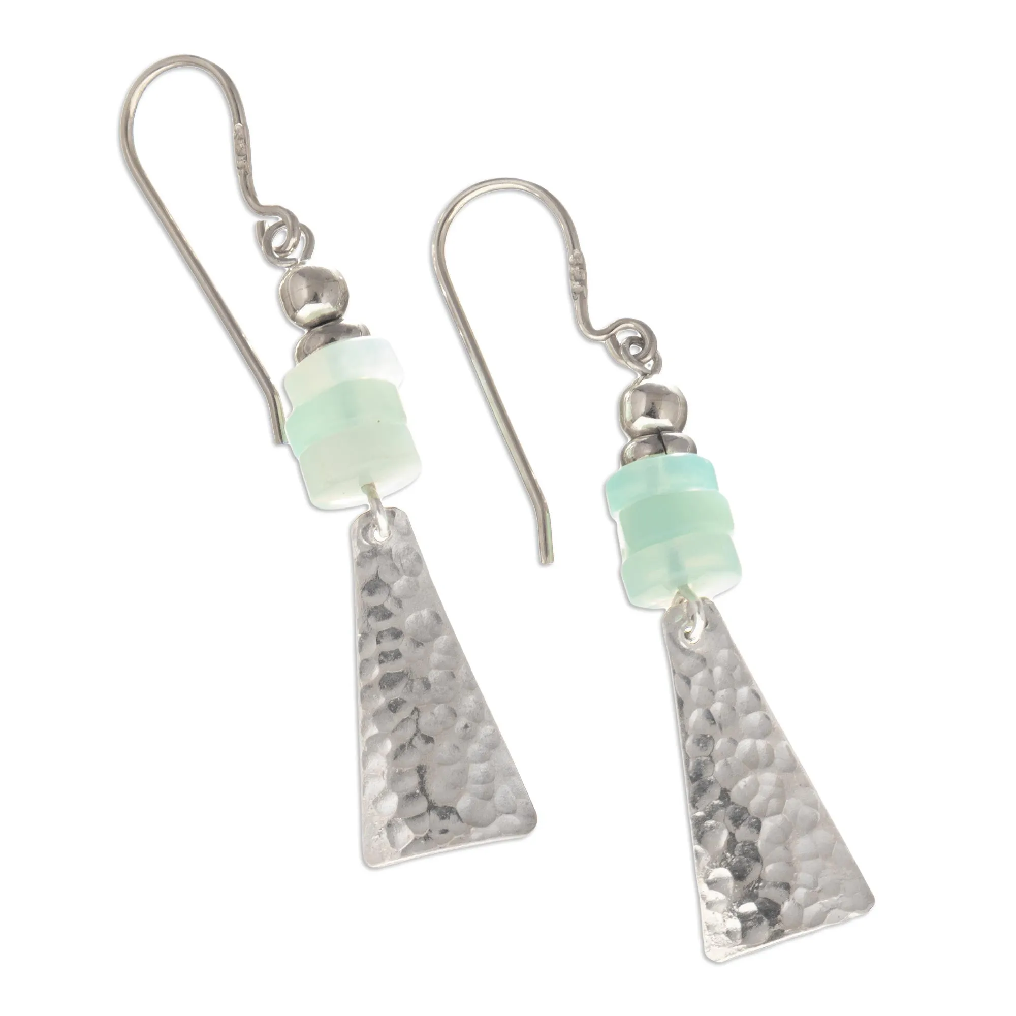 Sterling Silver and Natural Opal Dangle Earrings - Pyramids of Truth | NOVICA