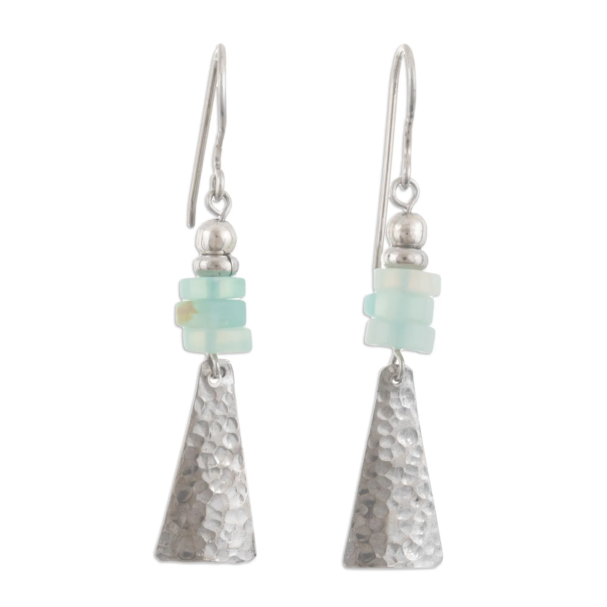 Sterling Silver and Natural Opal Dangle Earrings - Pyramids of Truth | NOVICA