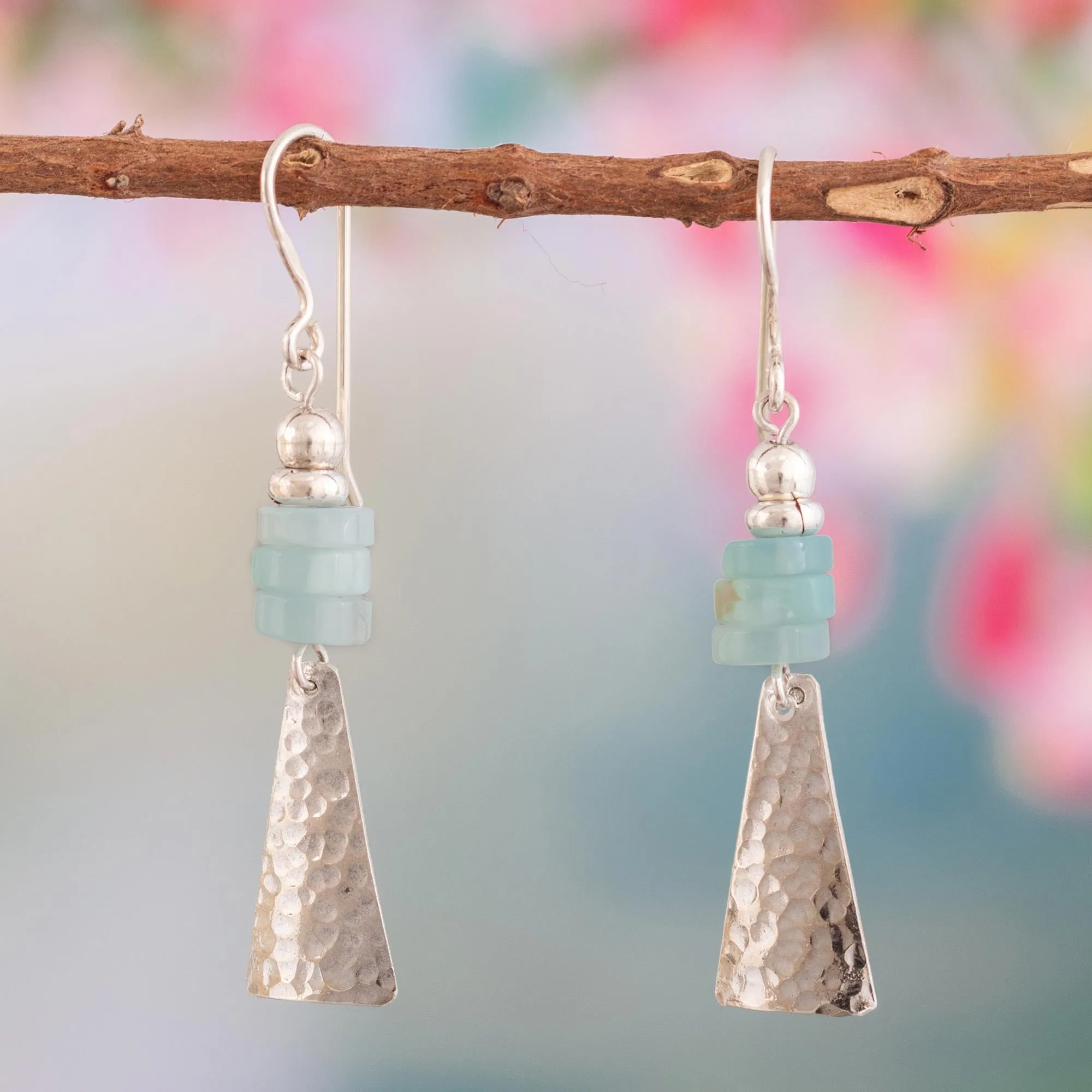 Sterling Silver and Natural Opal Dangle Earrings - Pyramids of Truth | NOVICA