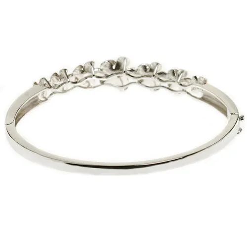 Sterling Silver Hawaiian Jewelry Seven Plumeria Bangle Rhodium Plated