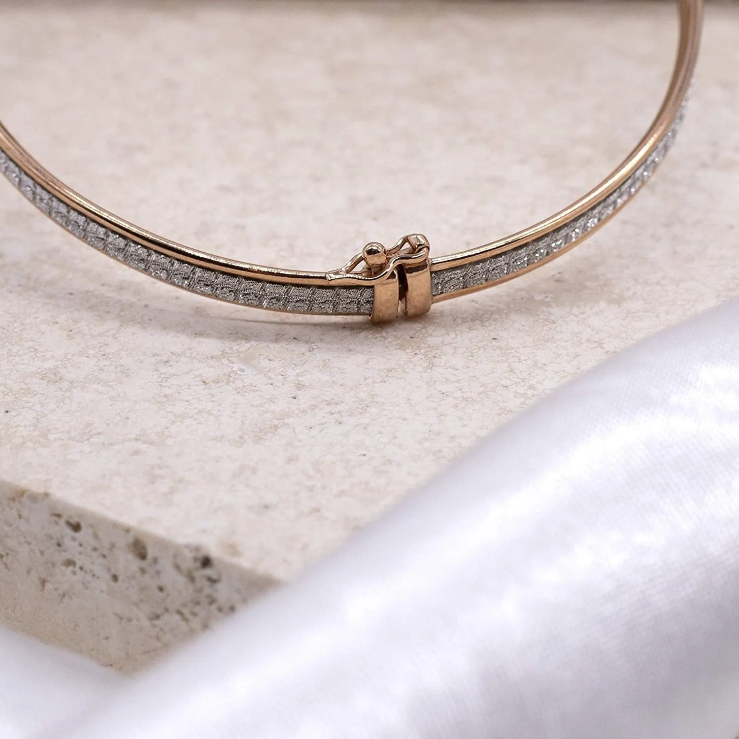 Sterling Silver Rose Gold Vermeil Stardust Bangle, 3mm Width, Luxurious Elegance, Gift Box Included