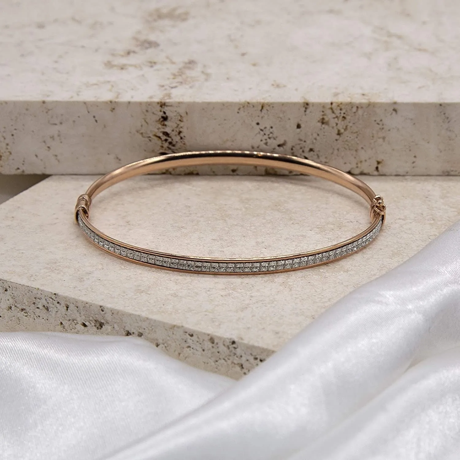 Sterling Silver Rose Gold Vermeil Stardust Bangle, 3mm Width, Luxurious Elegance, Gift Box Included