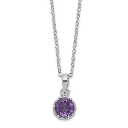 Sterling Silver Round Crown Set Amethyst 18" Necklace