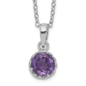 Sterling Silver Round Crown Set Amethyst 18" Necklace