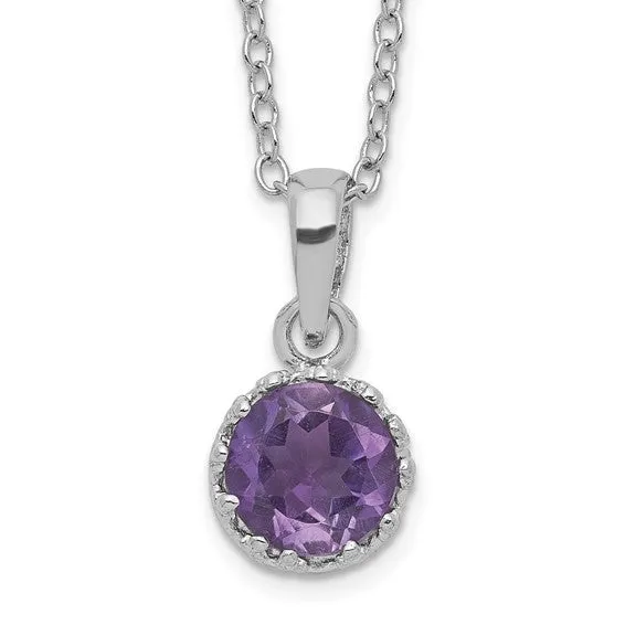 Sterling Silver Round Crown Set Amethyst 18" Necklace