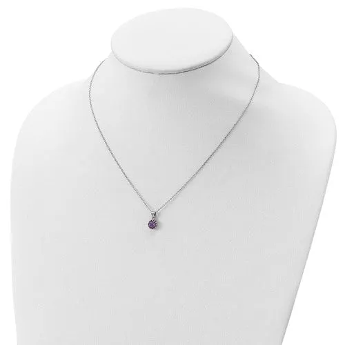 Sterling Silver Round Crown Set Amethyst 18" Necklace