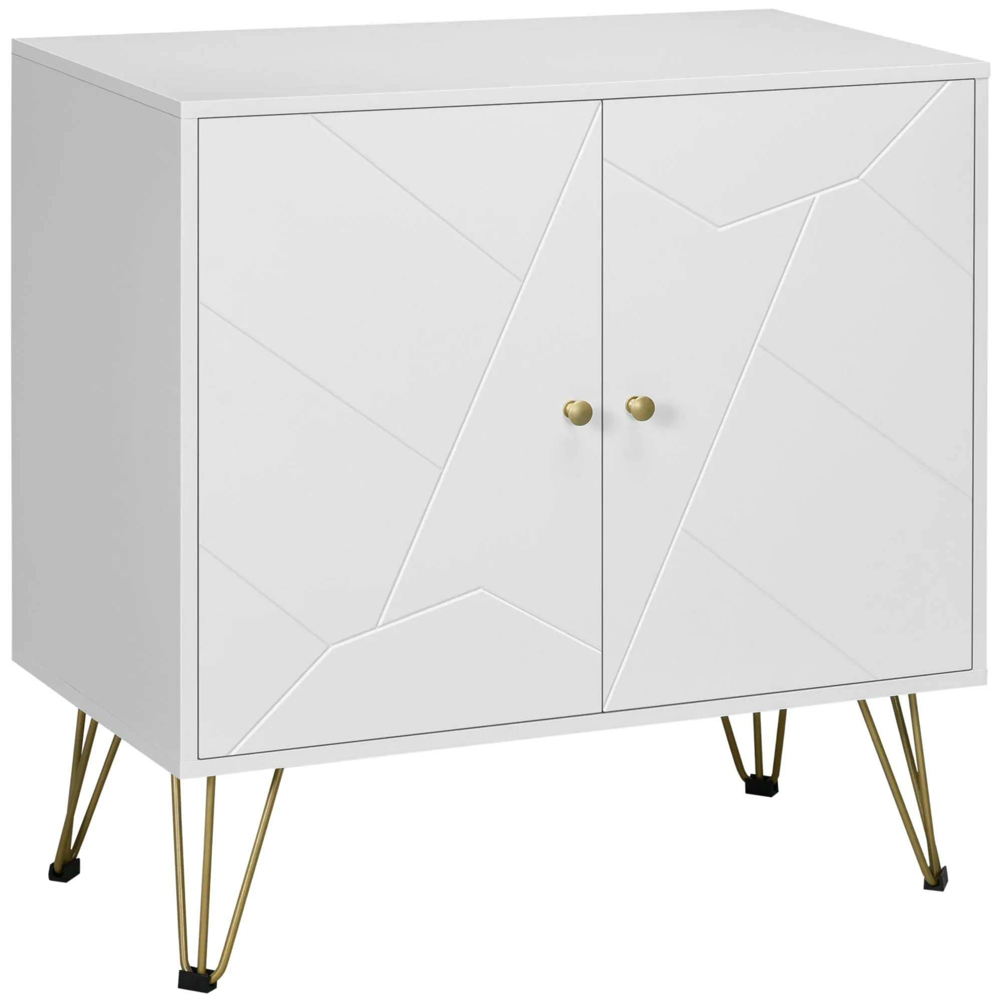 Storage Cabinet Slim Sideboard with Golden Hairpin Legs Adjustable Shelves for Living Room Dining Room Hallway White