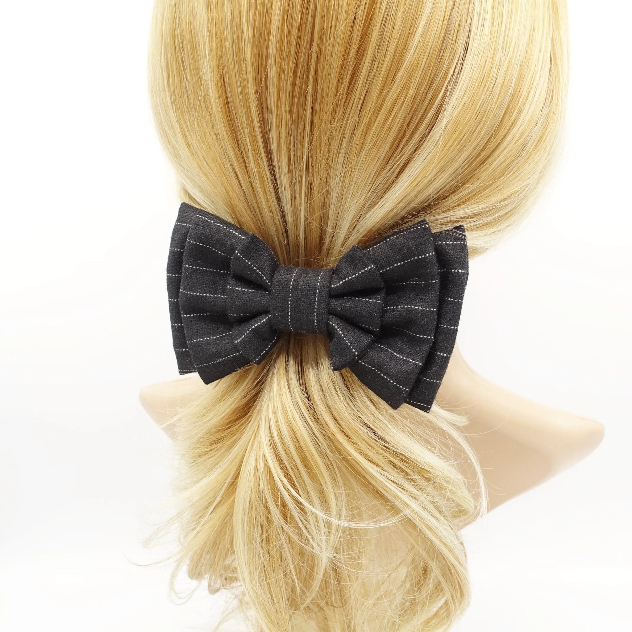 stripe hair bow multi layered style bow french hair barrette