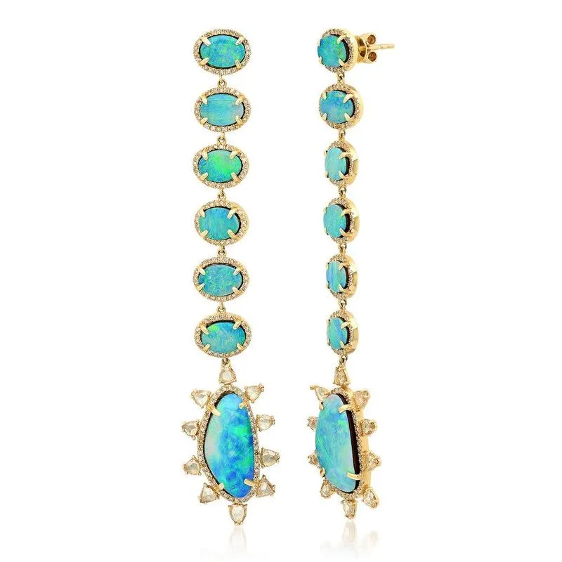 STUNNING OPAL & DIAMOND EARRINGS, GOLD