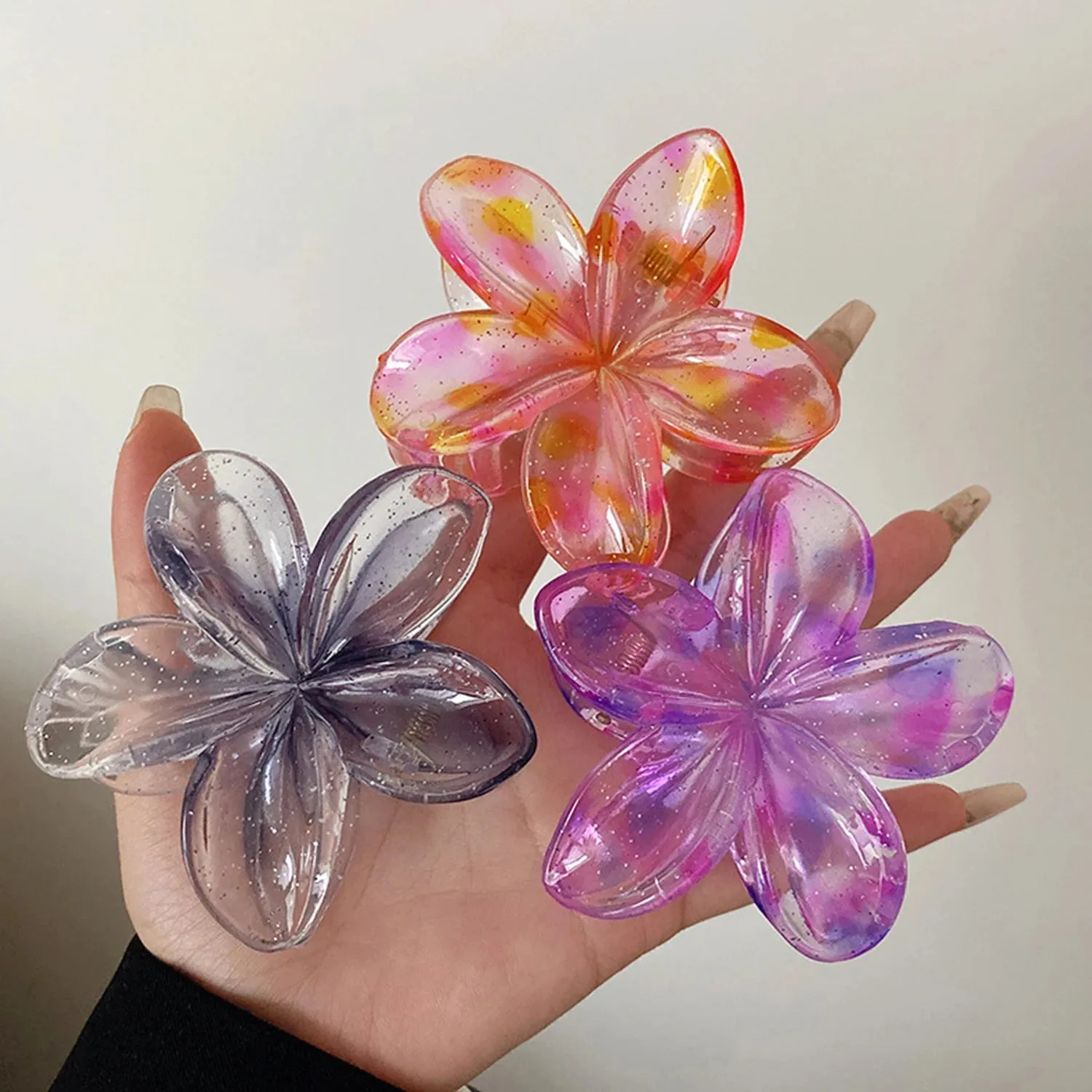 TAVIMART  -  New Women Plumeria Flower Hair Claw Tough Colorful Plastic Hairclip 7.5cm Hair Clamps Crab Hairpin Hair Accessories Girl Gift