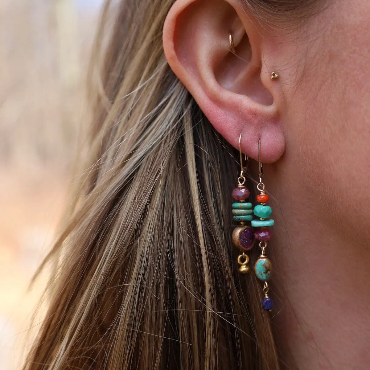 Tear Jerker Purple Turquoise Earrings