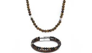 Tigers Eye Gemstone Centerpiece & Leather Bracelet Set