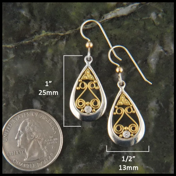 Trinity Filigree Diamond Earrings in Gold and Silver