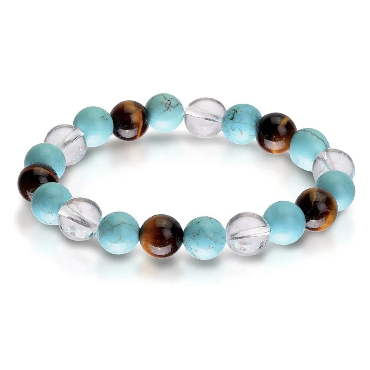 Triple Stone Ultimate Student Bracelet helps Studying, Mental Focus and Memory – Turquoise, Crystal Quartz & Tiger Eye – Bracelet for Student – Focus Bracelet - Gemstone Beaded Stretch Bracelet