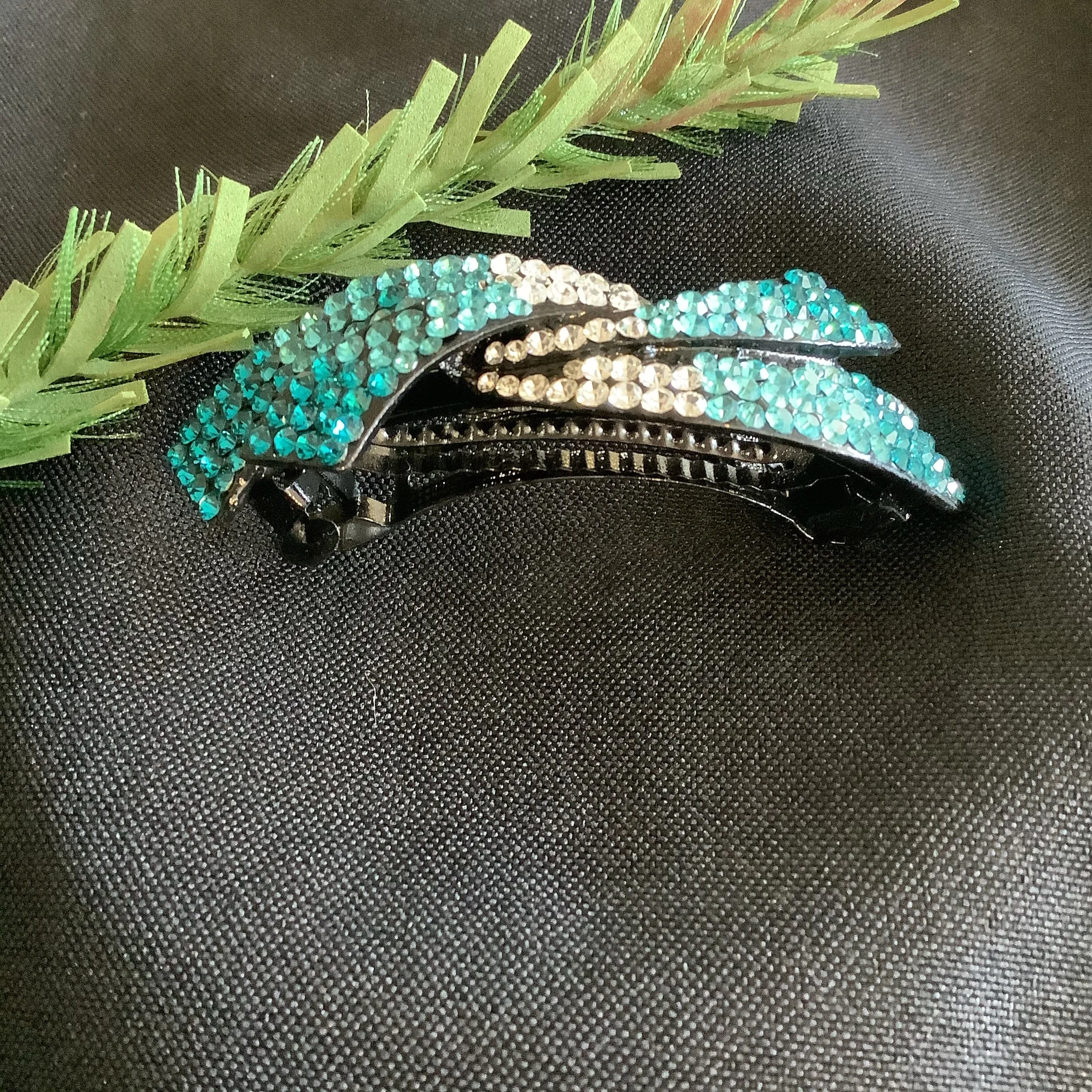 Turquoise & Clear Stone Hair Clip