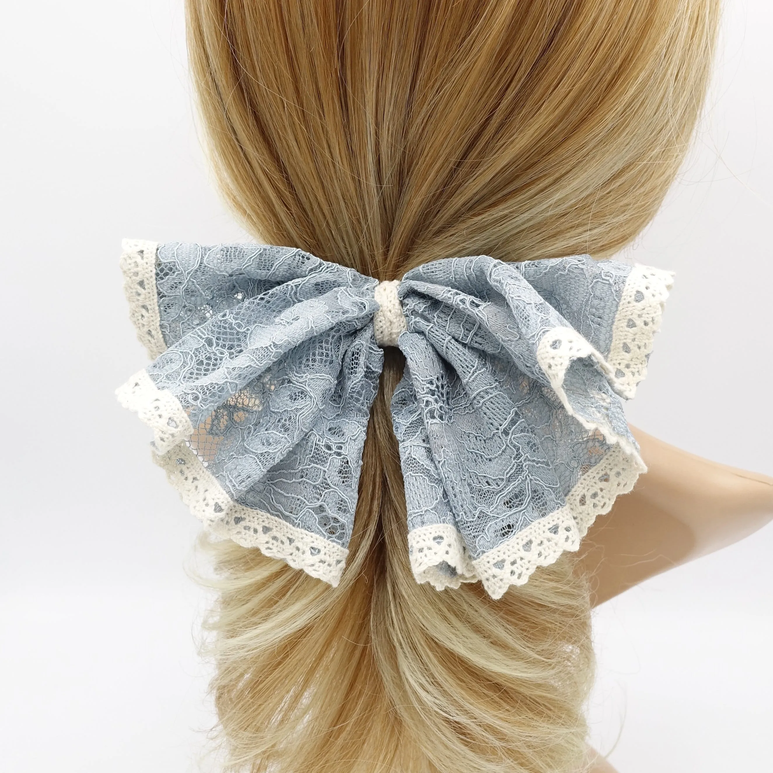 two tone floral lace hair bow layered hair accessory for women