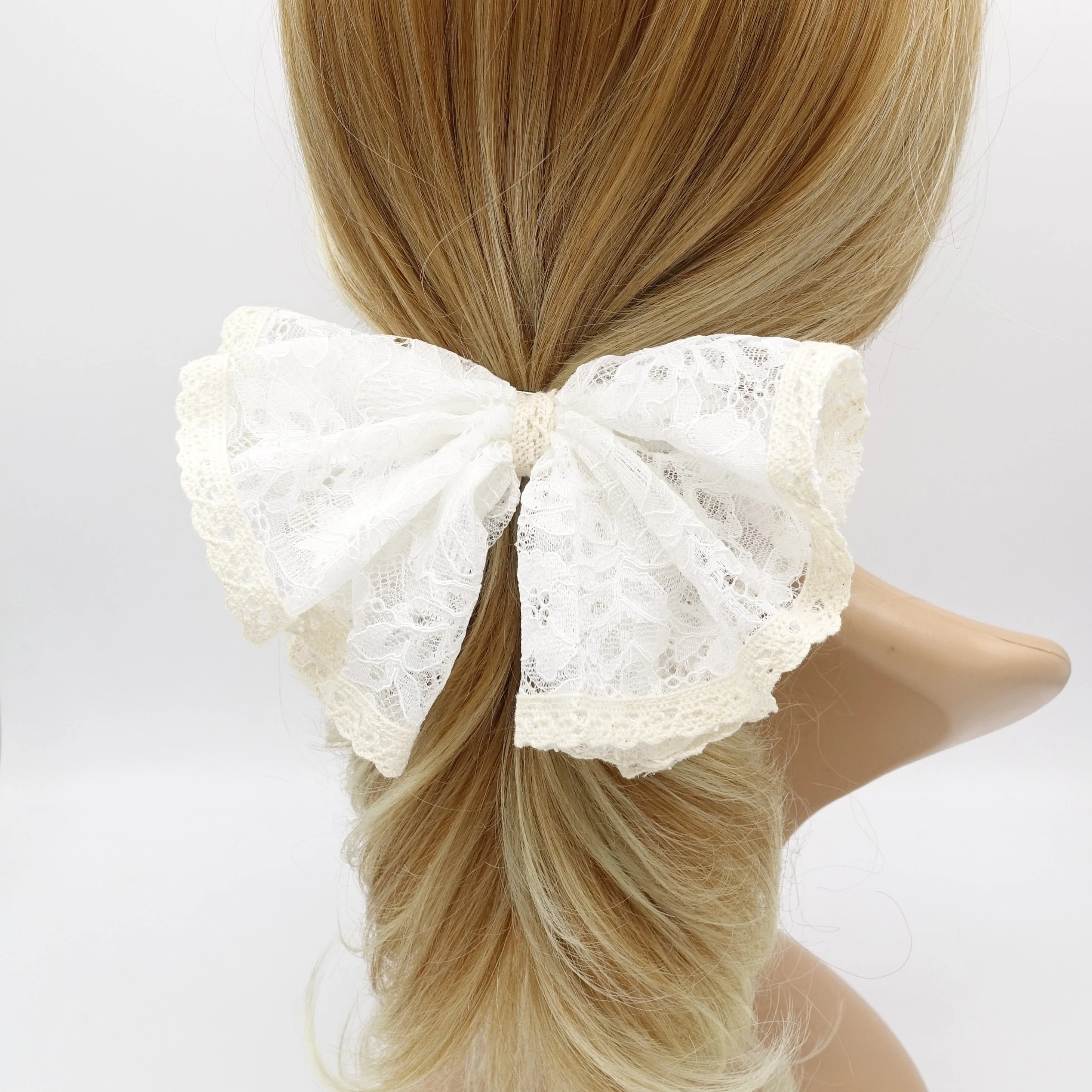 two tone floral lace hair bow layered hair accessory for women