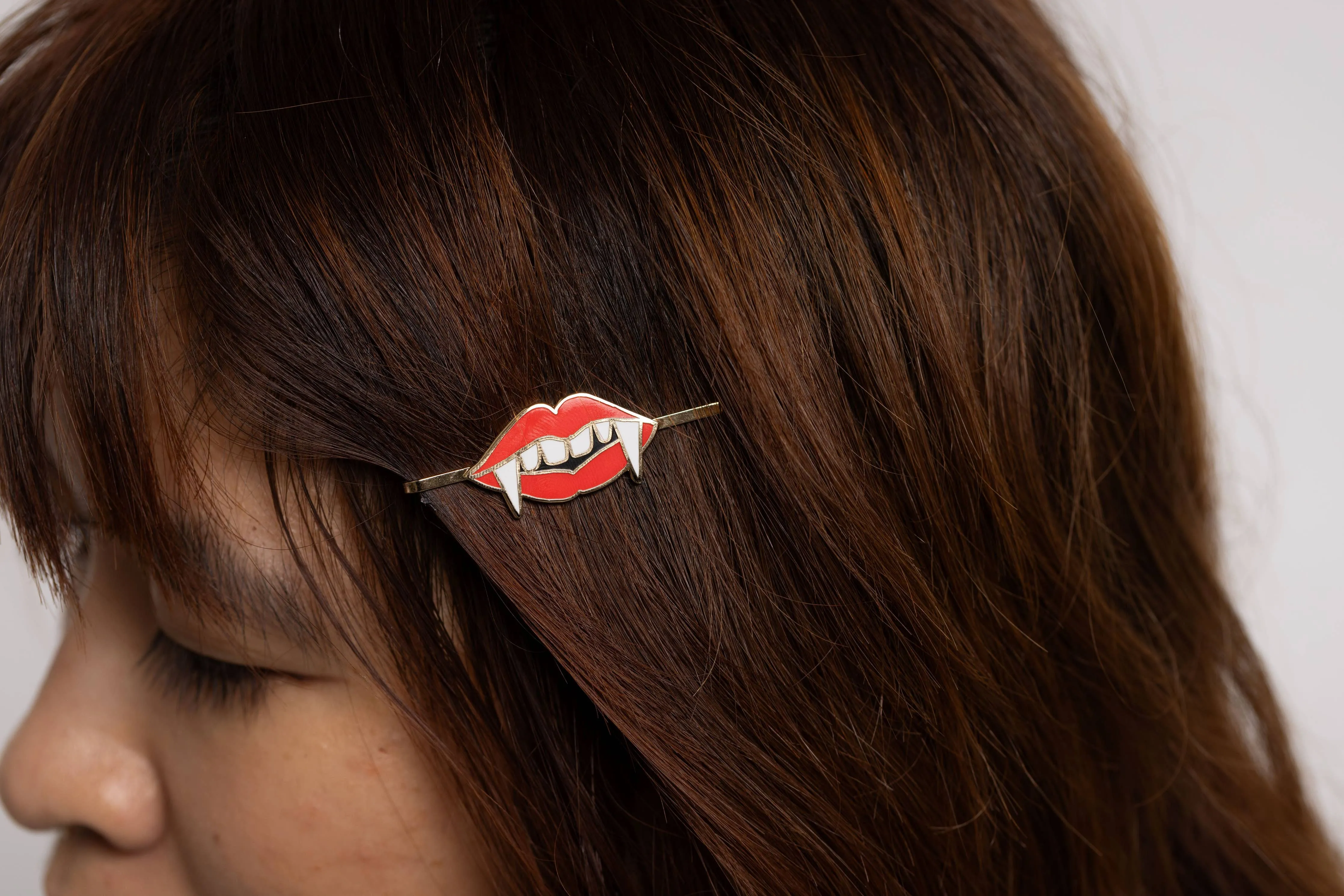 Vampire Lips Hairpin - Goth Halloween Spooky Enamel Jewelry