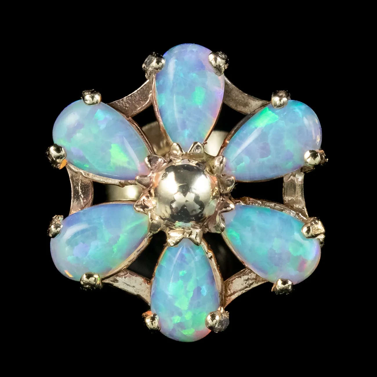 Victorian Style Opal Cluster Gold Stud Earrings 1.20Ct