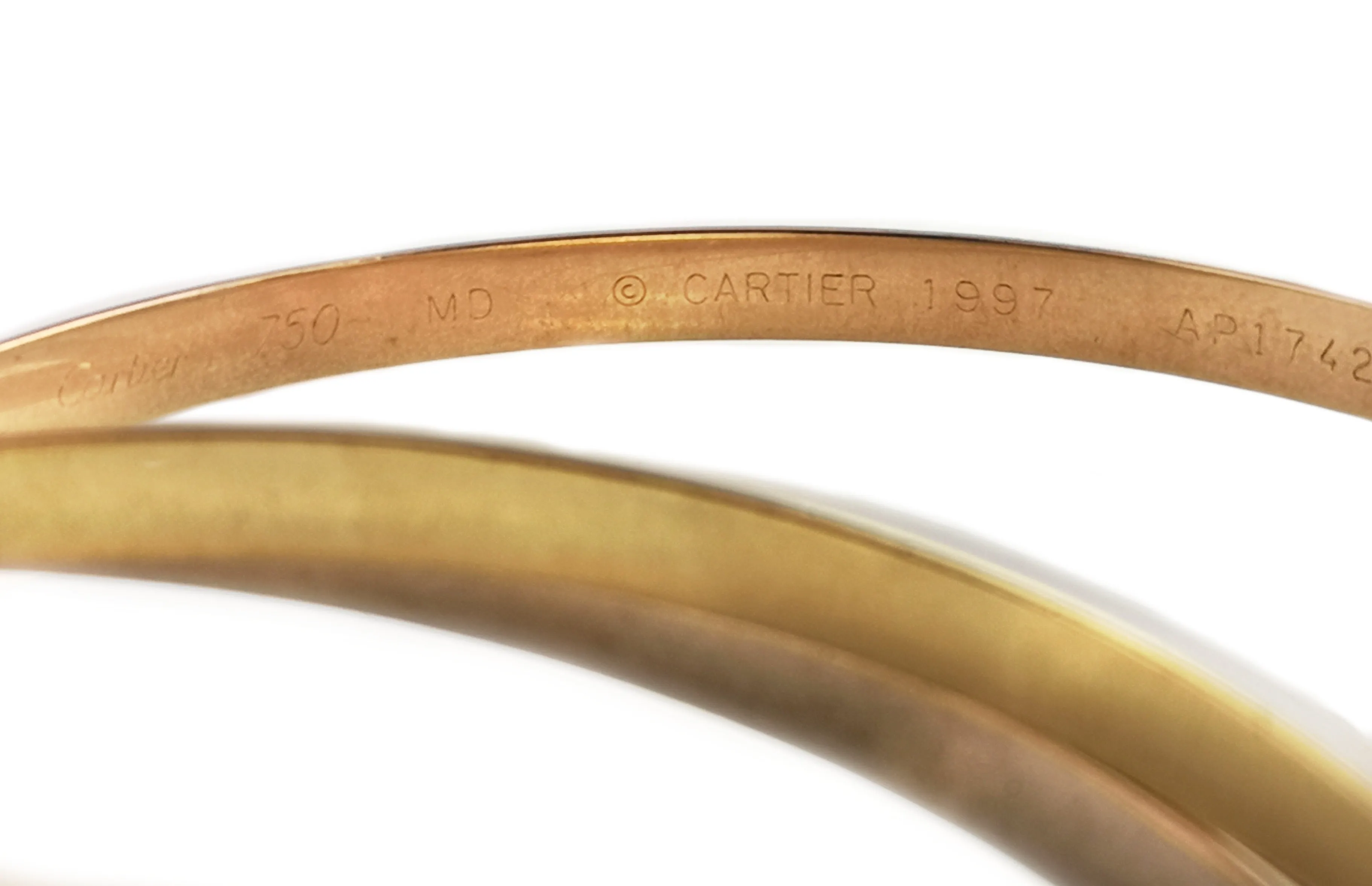 Vintage Cartier 4.5mm 18k Gold Trinity Bangle, Size 19