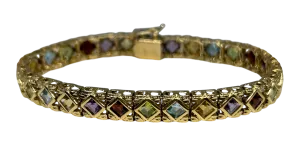 Vintage Multi Gemstone 14K Gold Bracelet,  7.5"