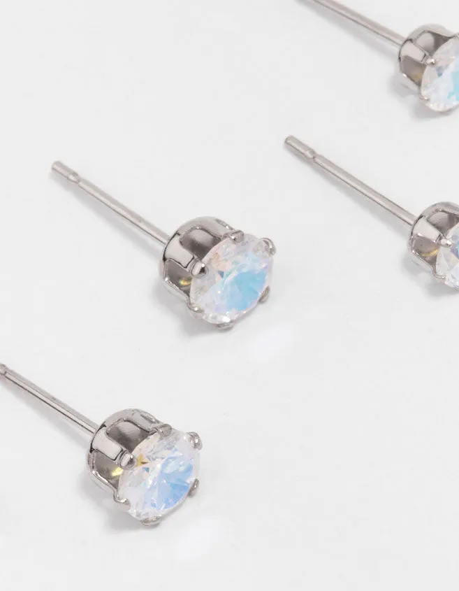 Waterproof Stainless Steel Cubic Zirconia Stud Earring 3-Pack