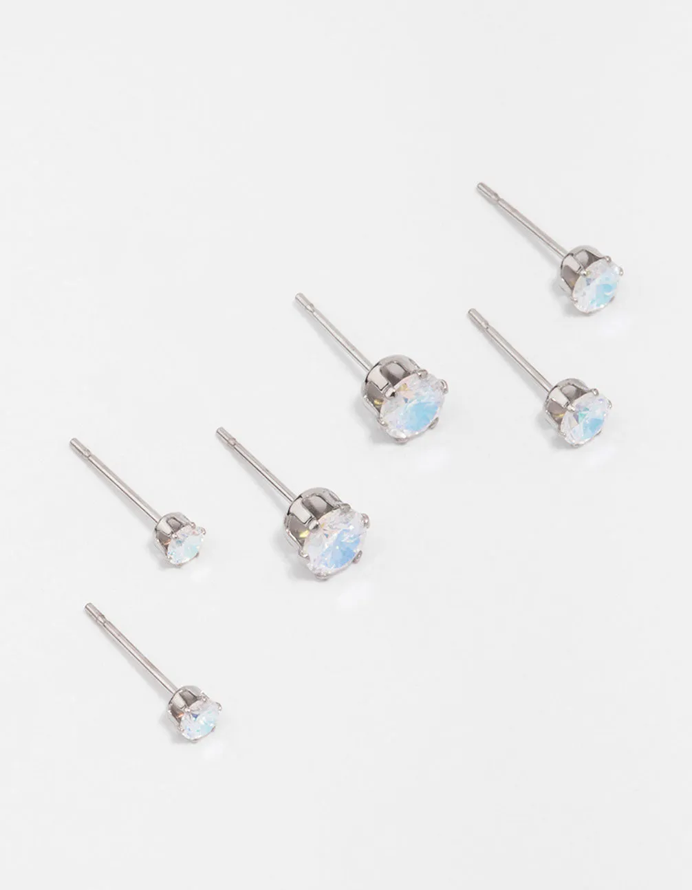 Waterproof Stainless Steel Cubic Zirconia Stud Earring 3-Pack