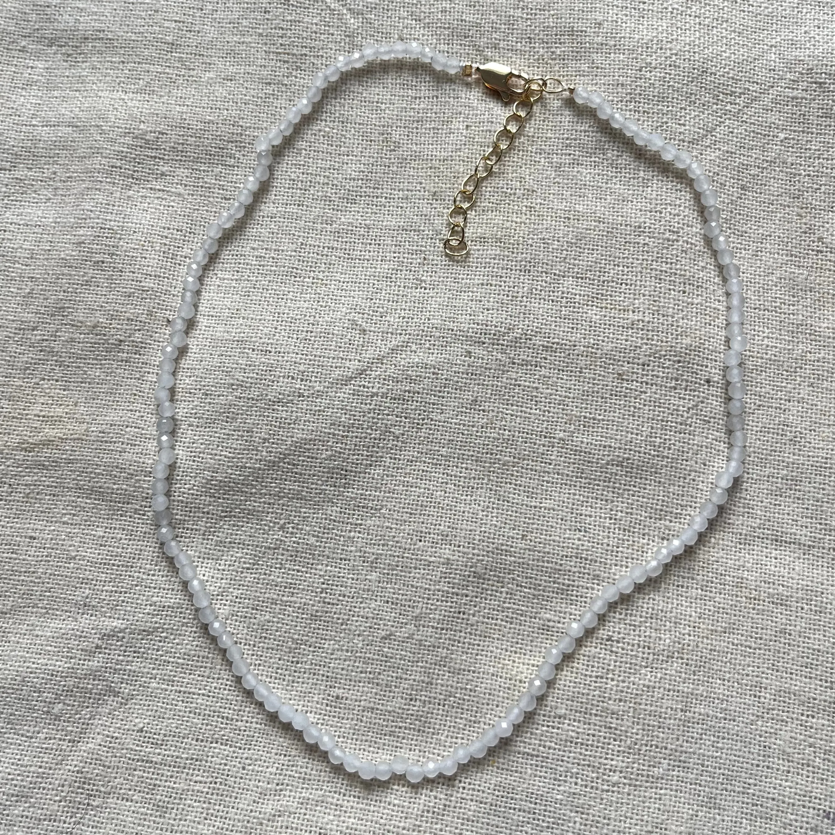 White Jade 3mm Facet Beaded Necklace - Luck