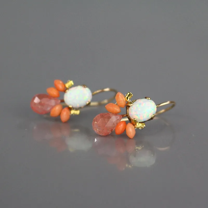 White lab Opal Coral Bee Earrings