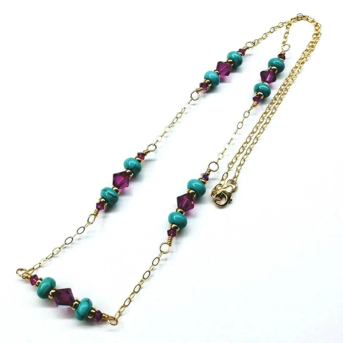 Wire Wrapped Pink Turquoise Gemstone Necklace