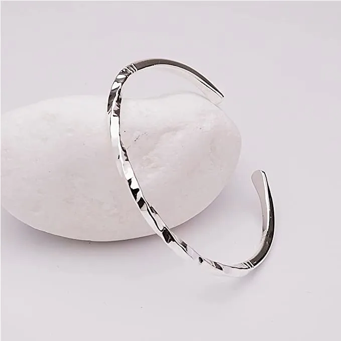 Women's Hammered Bangle | 925 Sterling Silver Twisted Bangle Bracelet For Women