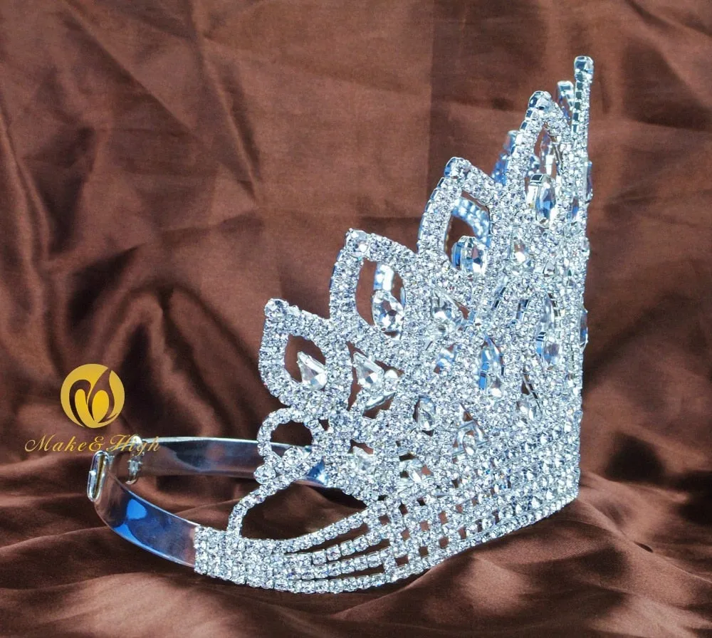 World Beauty Pageant Large 6.5" Tiara Crown Austrian Rhinestone Crystal