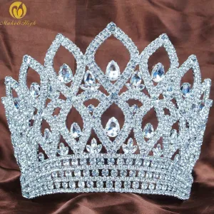 World Beauty Pageant Large 6.5" Tiara Crown Austrian Rhinestone Crystal