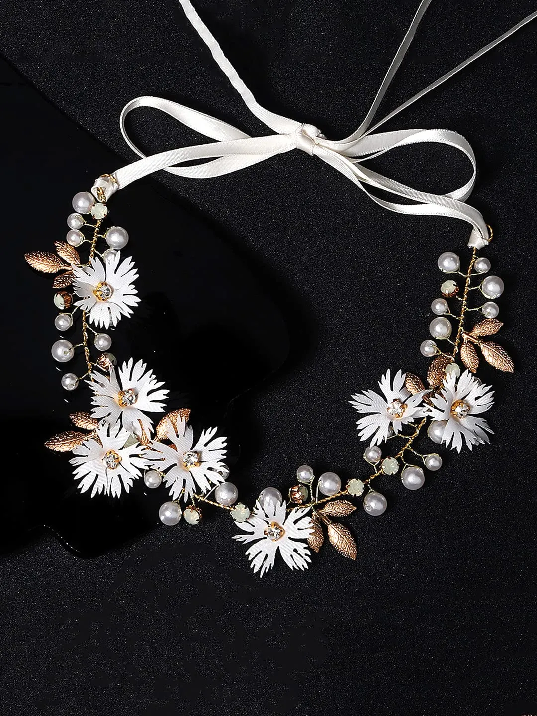 Yellow Chimes Tiara for Women and Girls Floral Hair Vine for Women Gold Bridal Hair Vine Tiara Headband Hair Accessories Wedding Jewellery for Girls and Women Bridal Hair Accessories for Wedding.