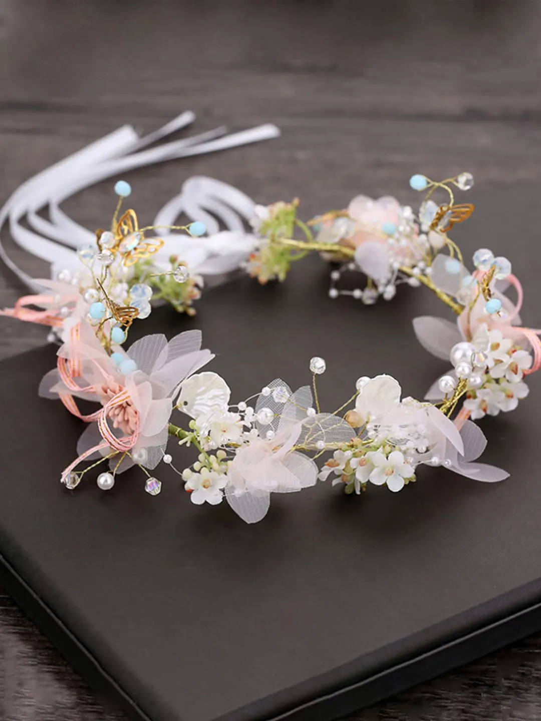 Yellow Chimes Tiara for Women and Girls Floral Hair Vine for Women White Bridal Hair Vine Tiara Headband Hair Accessories Wedding Jewellery for Girls and Women Bridal Hair Accessories for Wedding.