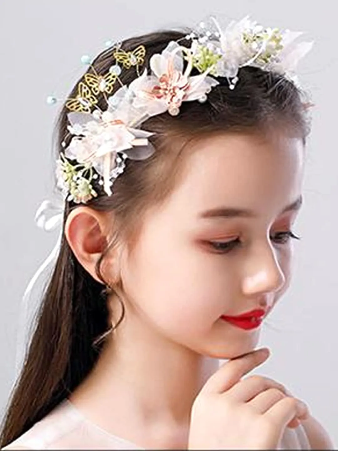 Yellow Chimes Tiara for Women and Girls Floral Hair Vine for Women White Bridal Hair Vine Tiara Headband Hair Accessories Wedding Jewellery for Girls and Women Bridal Hair Accessories for Wedding.