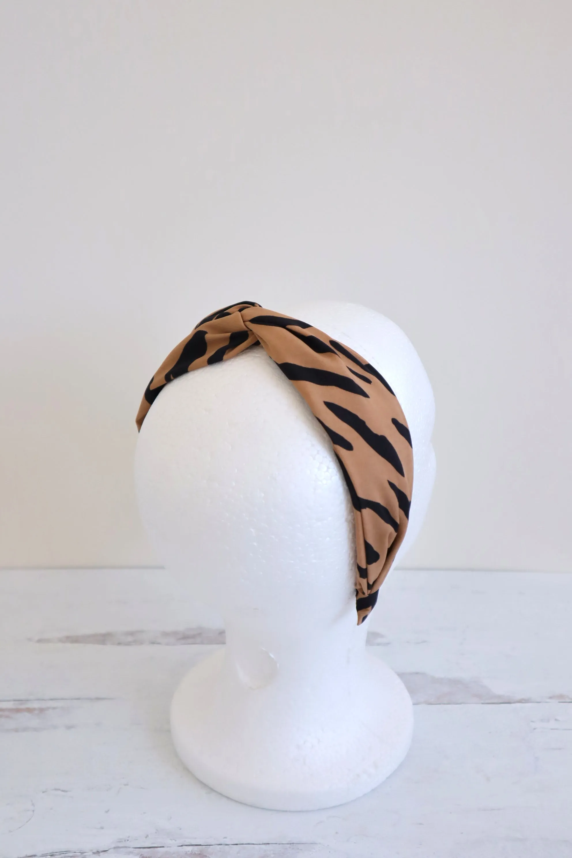 Zebra Stripe Twisted Wide Cross Knot Turban Hairband