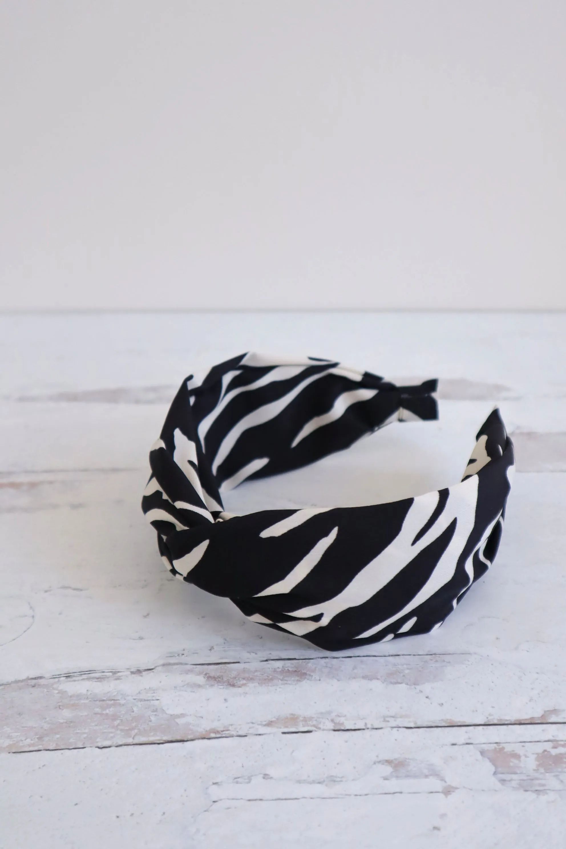 Zebra Stripe Twisted Wide Cross Knot Turban Hairband