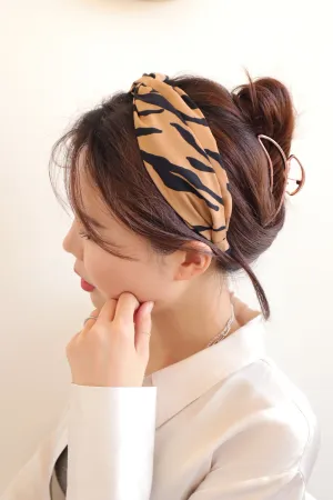 Zebra Stripe Twisted Wide Cross Knot Turban Hairband