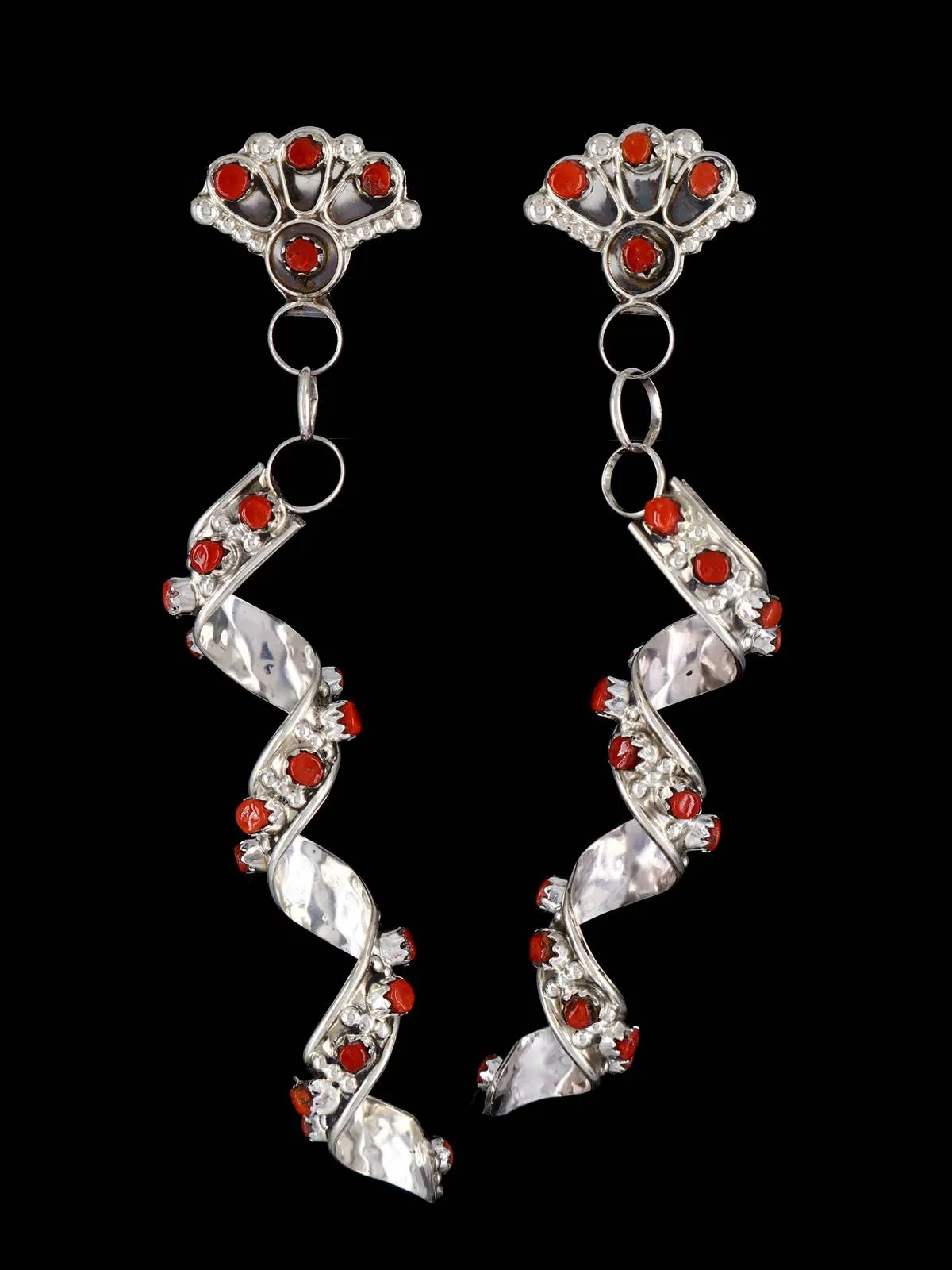 Zuni Sterling Silver Coral Twisted Post Earrings